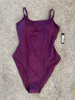 TA3 Lacey One Piece Swimsuit Aubergine Purple Lace Back Shaping Suit 3X Long NWT
